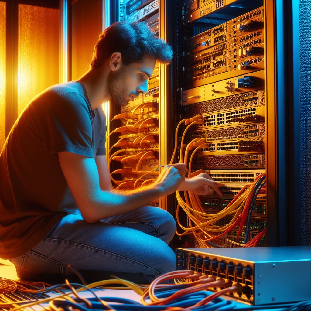 hombre trabajando en rack